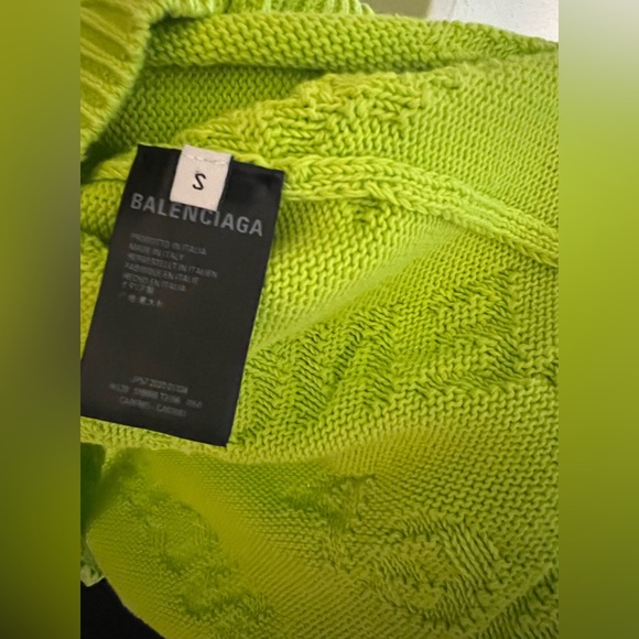 BALENCIAGA Oversized Neon Tonal Logo Jacquard Crewneck Sweater Jumper Sz Small - Picture 3 of 9